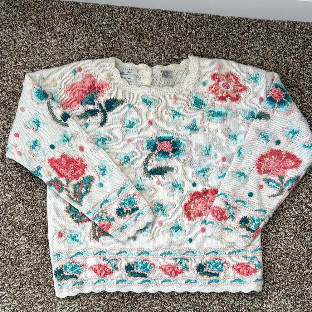 Vintage Portraits Tulip Ramie Cotton Floral Handknit Sweater medium - Picture 2 of 16